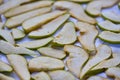 sliced Ã¢â¬â¹Ã¢â¬â¹pears left to dry naturally in the evening Royalty Free Stock Photo